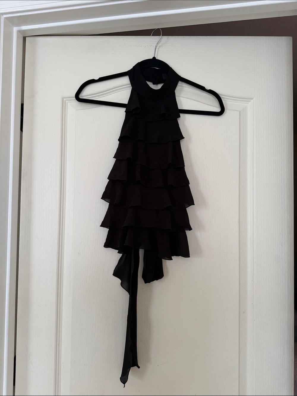 Zara Black Ruffled Halter open back top